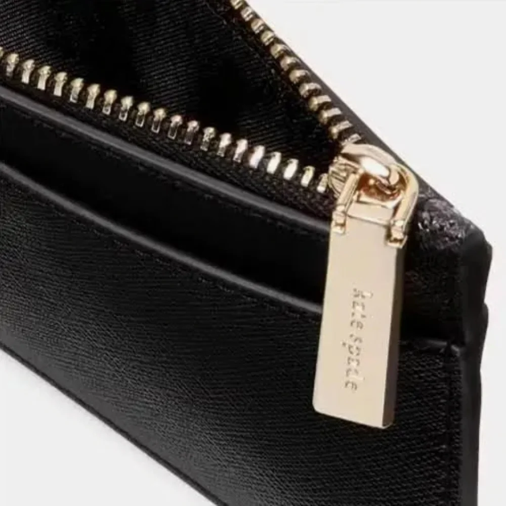 Kate Spade Kenzie Large Slim Cardholder Boxed New Black Saffiano Gold Trim Gift